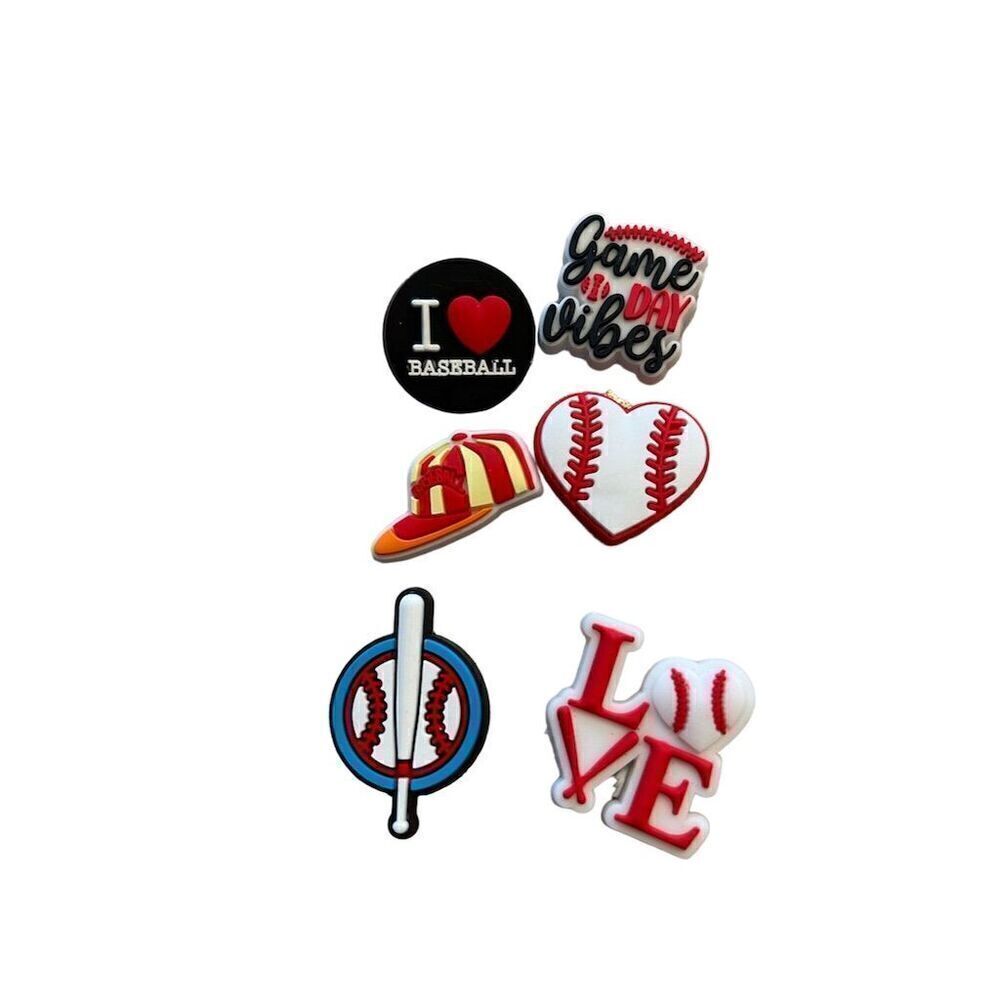 6pc Baseball Theme Shoe Charms for Clogs & Crocs Multicolor Unisex